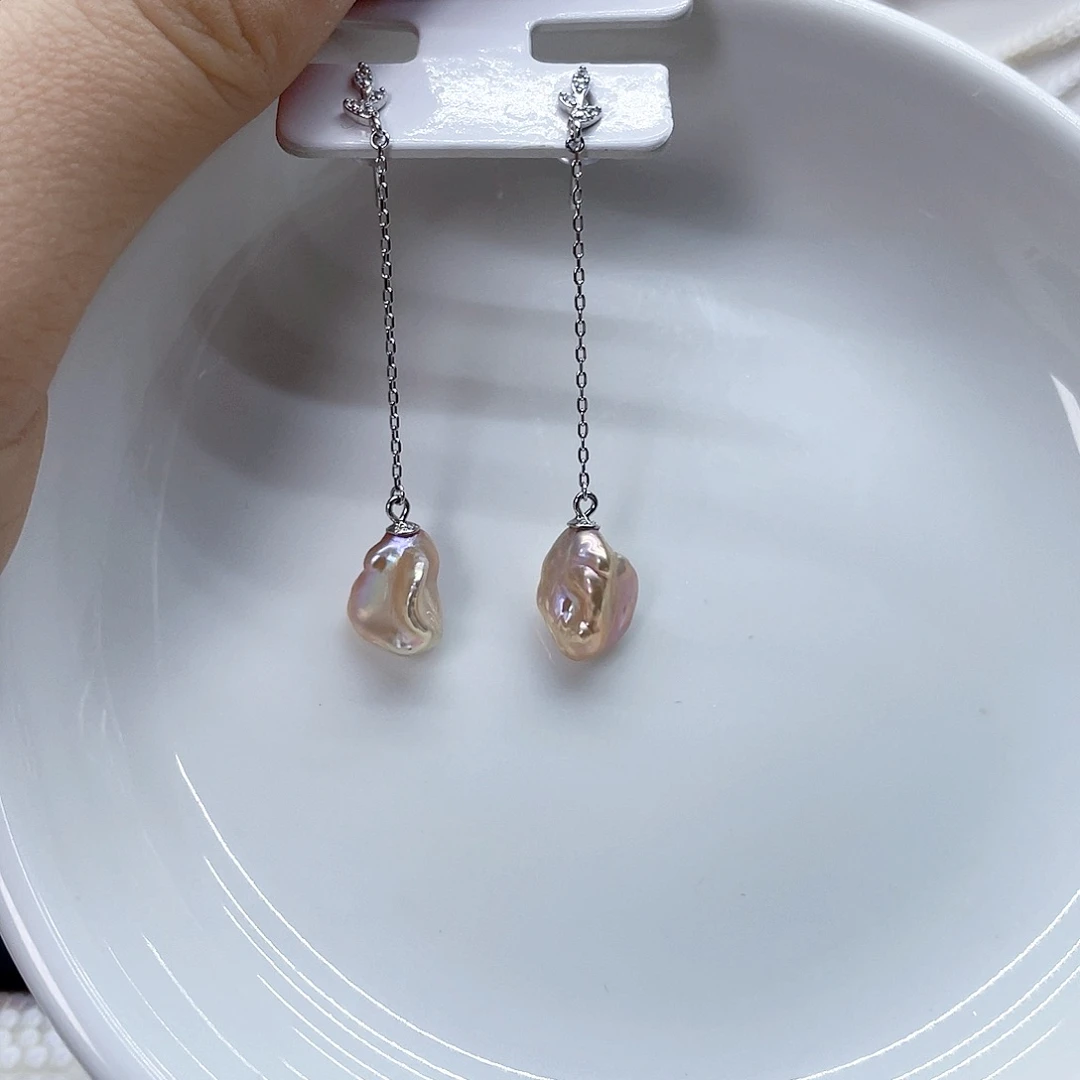 银S925镶嵌耳饰淡水珍珠