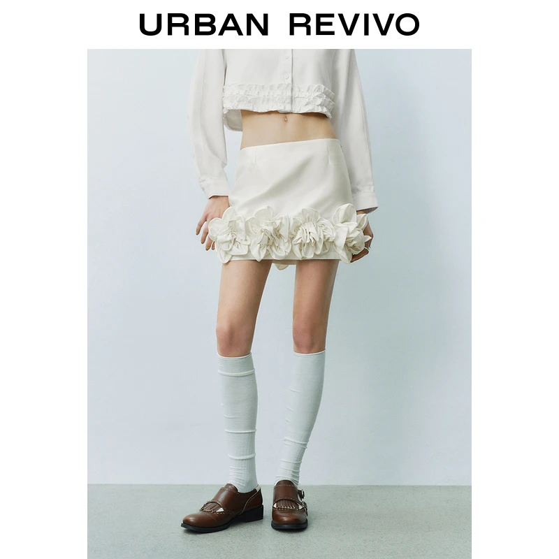 UR2025春季新款女装欧若风法式气质花朵堆叠短裙半裙UYU550018