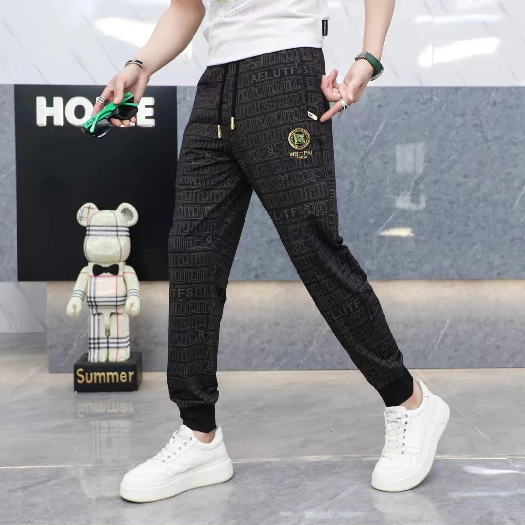 (88020X)薄裤子男印花长裤时尚束脚休闲裤子