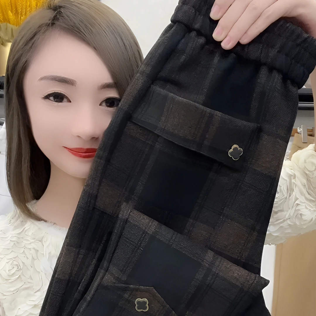 Y3073 秋冬款毛呢格九分马丁休闲裤（裤长90）