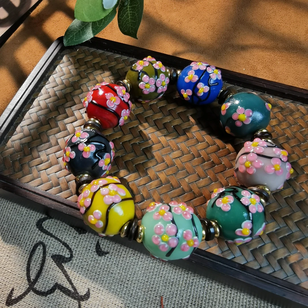 铜合金琉璃手链 15599复古梅花琉璃手链