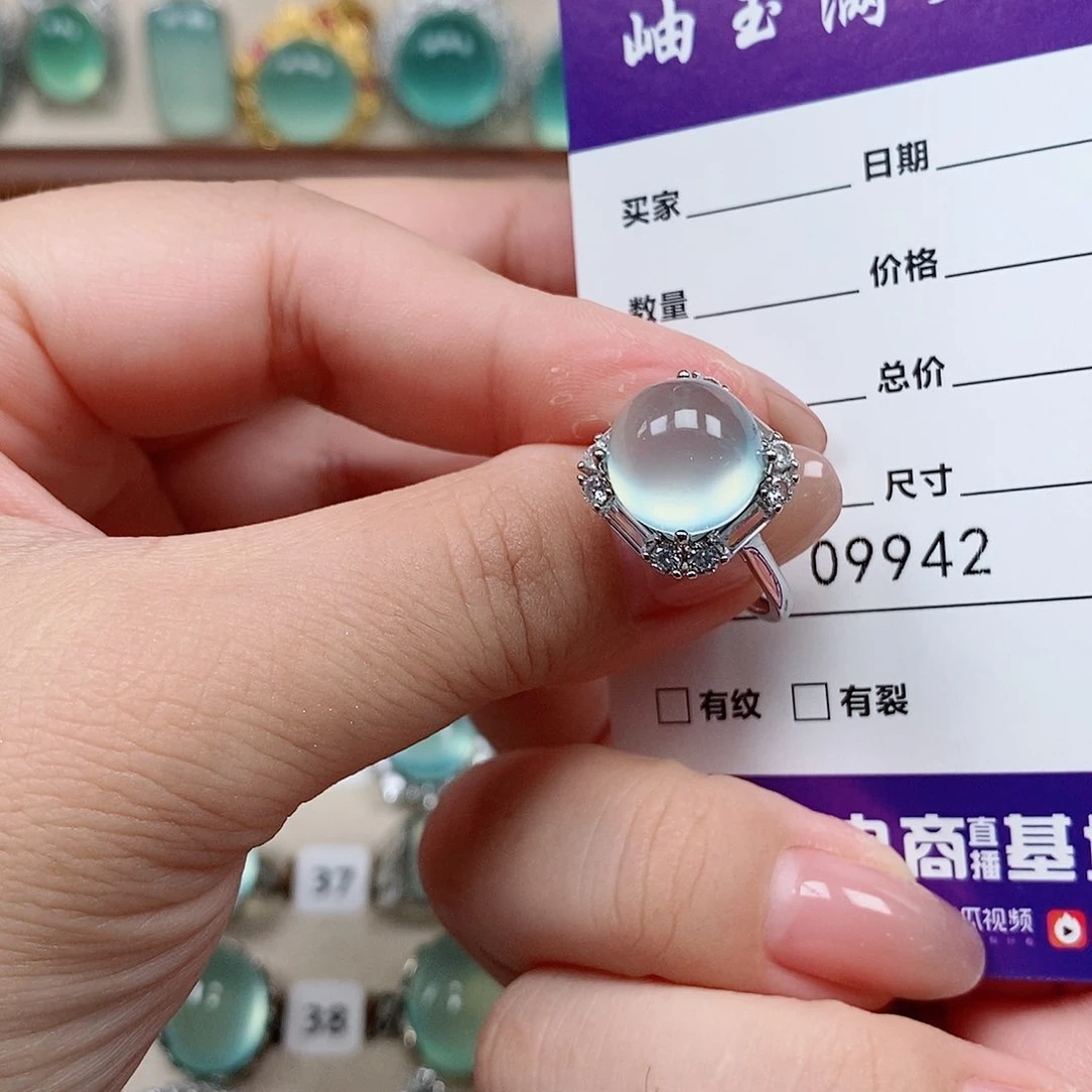 蛇纹石玉银S925镶嵌戒指梨