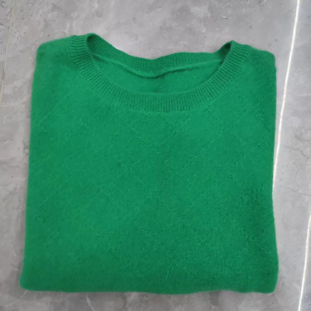 【100羊绒】圆领短袖针织衫女宽松套头打底毛衣MC44