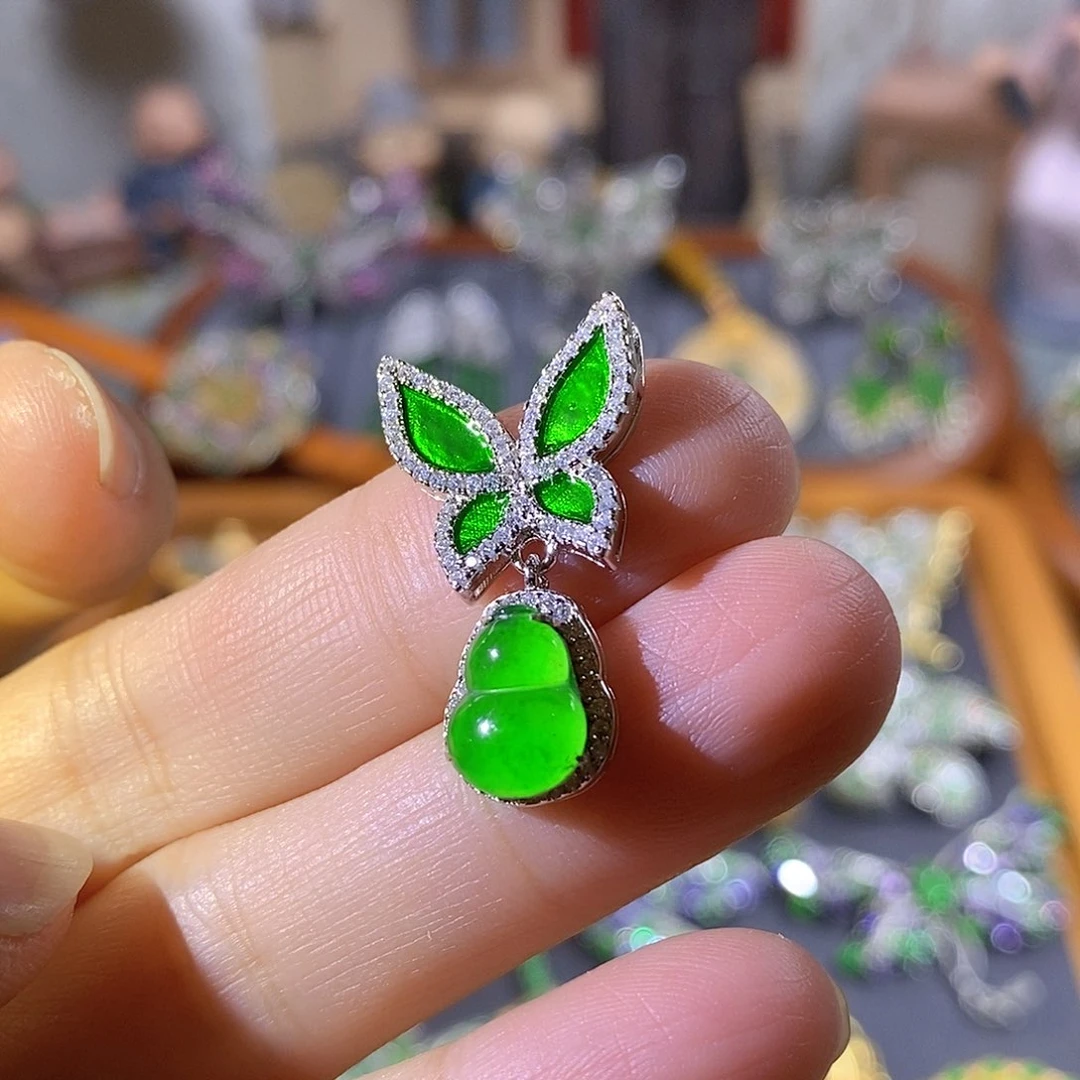 吊坠(不含链)银S925镶嵌翡翠