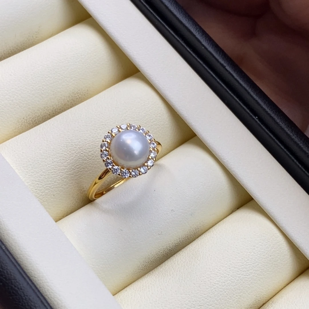 戒指淡水珍珠银S925镀金镶嵌