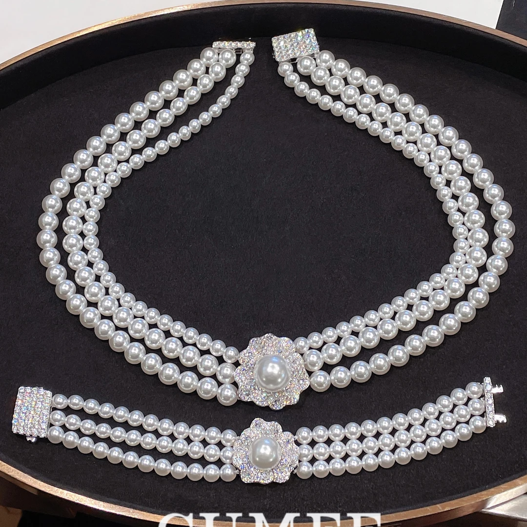 吊坠925银 CUMEE 宽版欧式设计 人工合成澳白贝珠手链项链