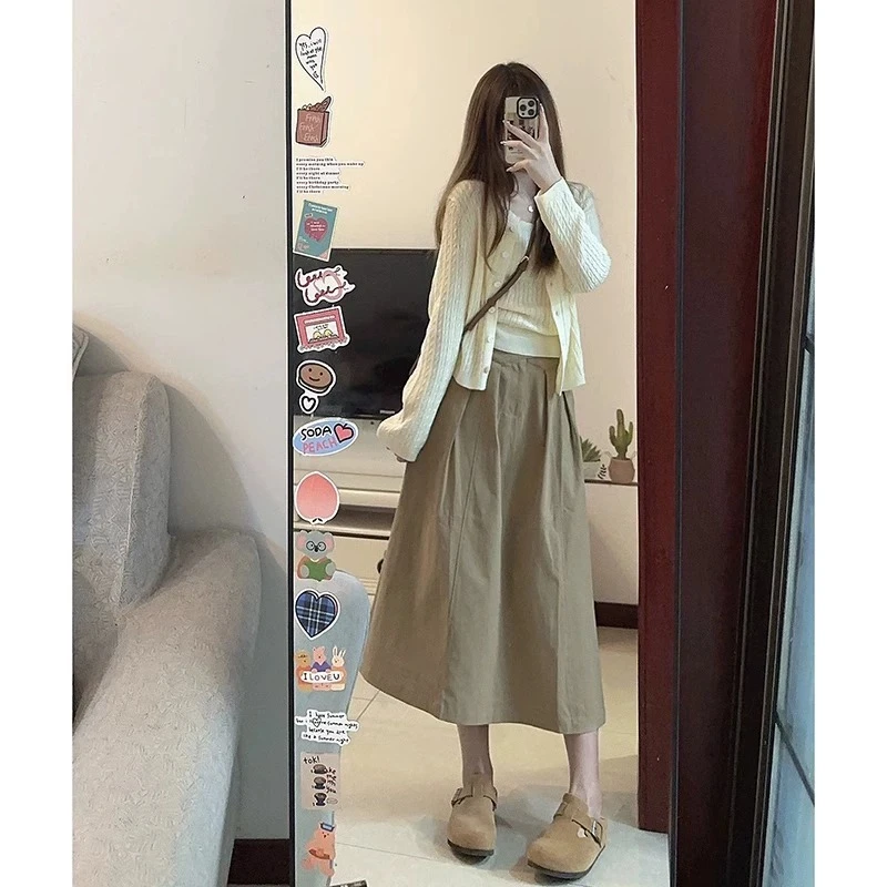 秋装搭配一整套韩系轻熟气质高级感针织开衫背心半身裙洋气三件套