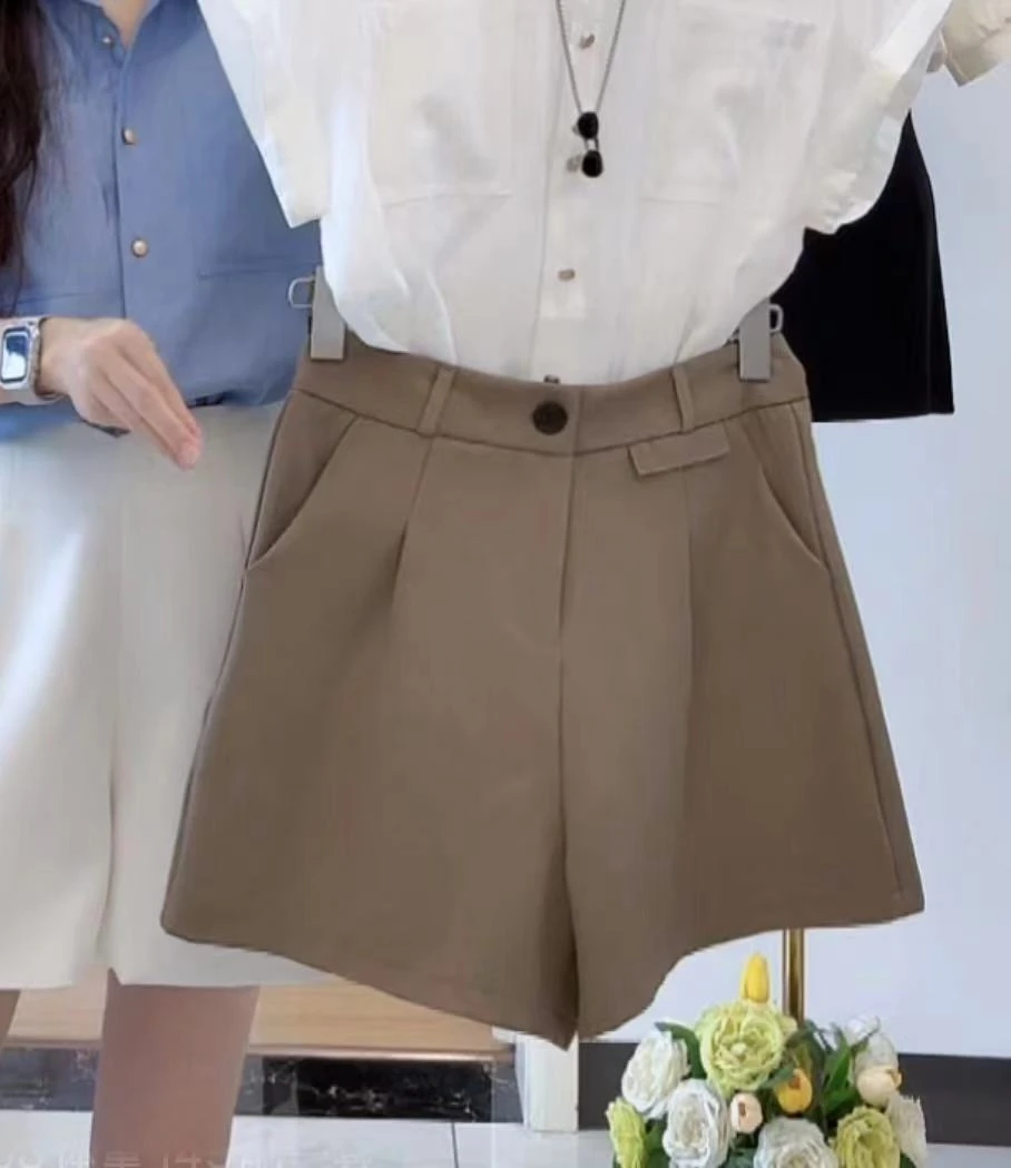 夏季西装短裤女夏外穿薄款高腰宽松a字型阔腿裤子休闲裤