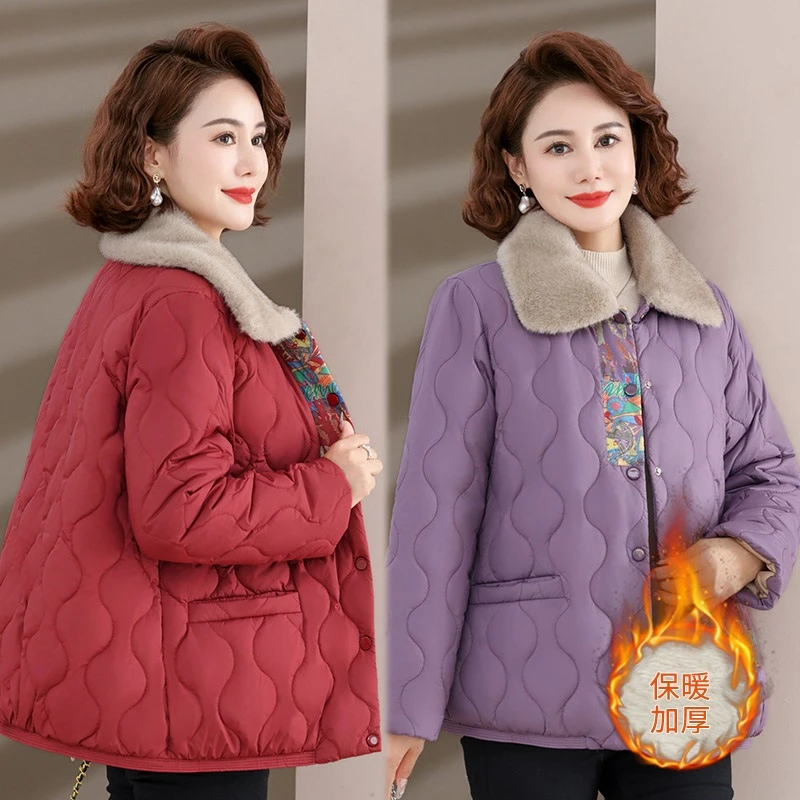 妈妈装冬装棉衣加绒加厚棉服母亲洋气衣裳冬季中老年女装保暖棉袄