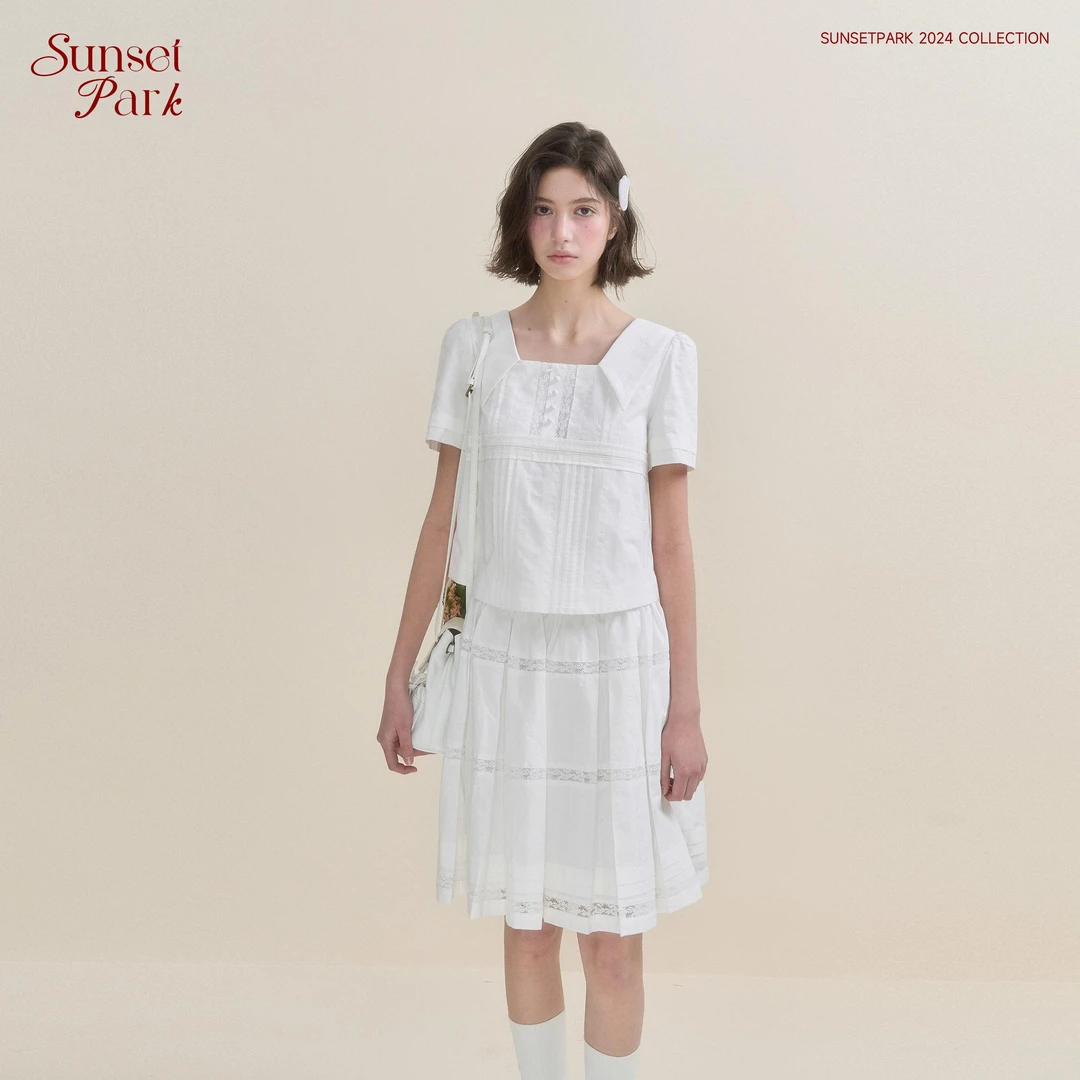 SunsetPark【3/3 20点】肌理感花边衬衫/半裙