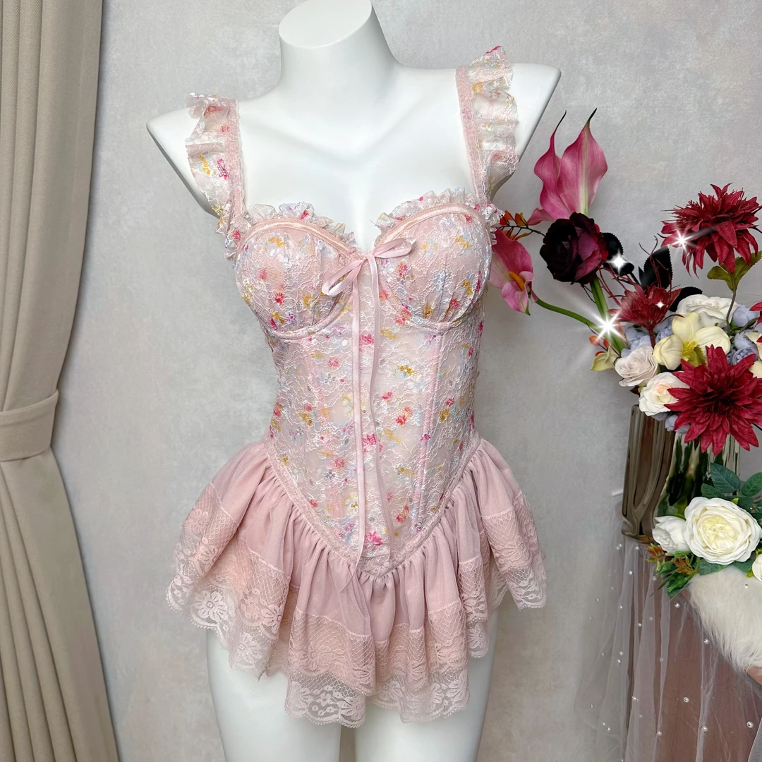 情书【80-135】蕾丝性感纯欲风吊带睡衣女带胸垫钢圈圣诞爆款睡裙