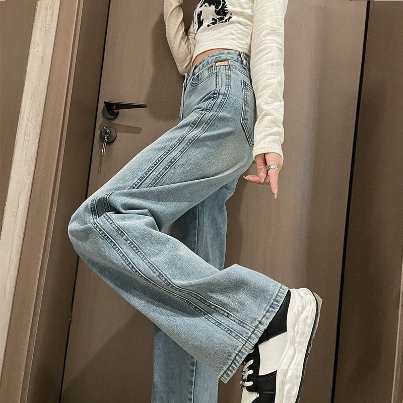 高腰窄版阔腿牛仔裤女2025年秋冬爆款显瘦浅色小个子宽松阔腿裤