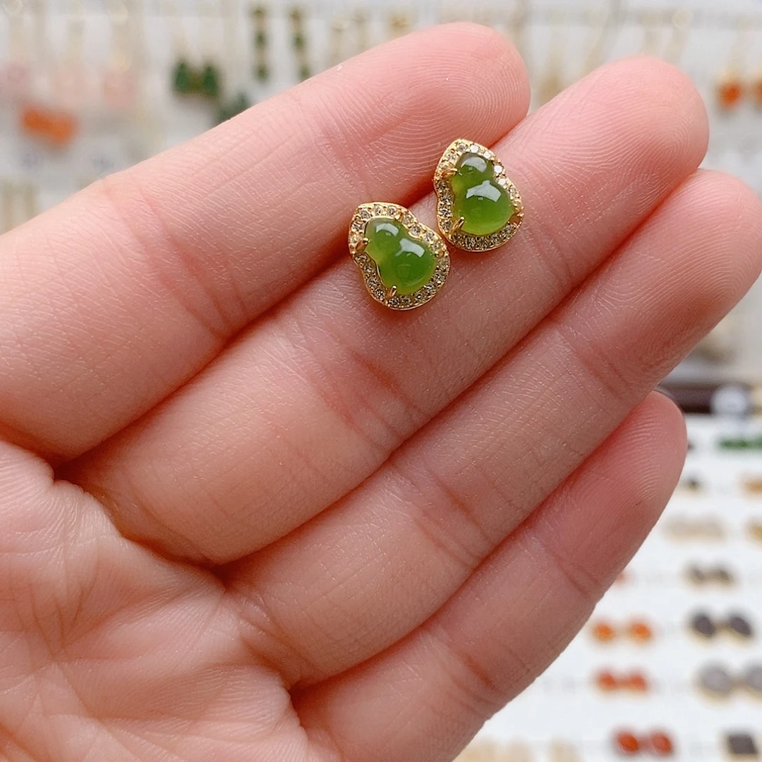 和田玉银S925镶嵌耳饰