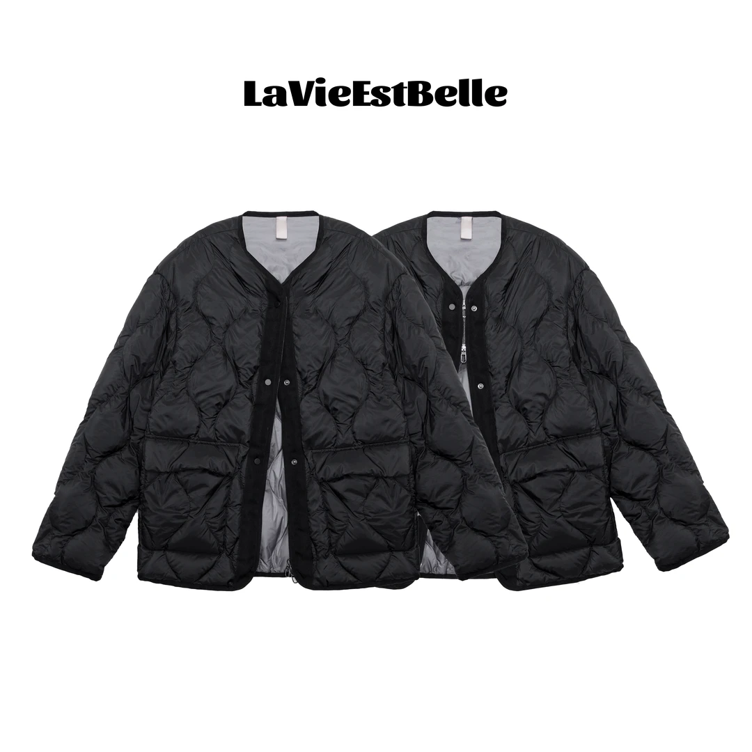 【黑菱轻绒】90白鹅绒无领菱格秋冬简约休闲保暖羽绒服SY-W068