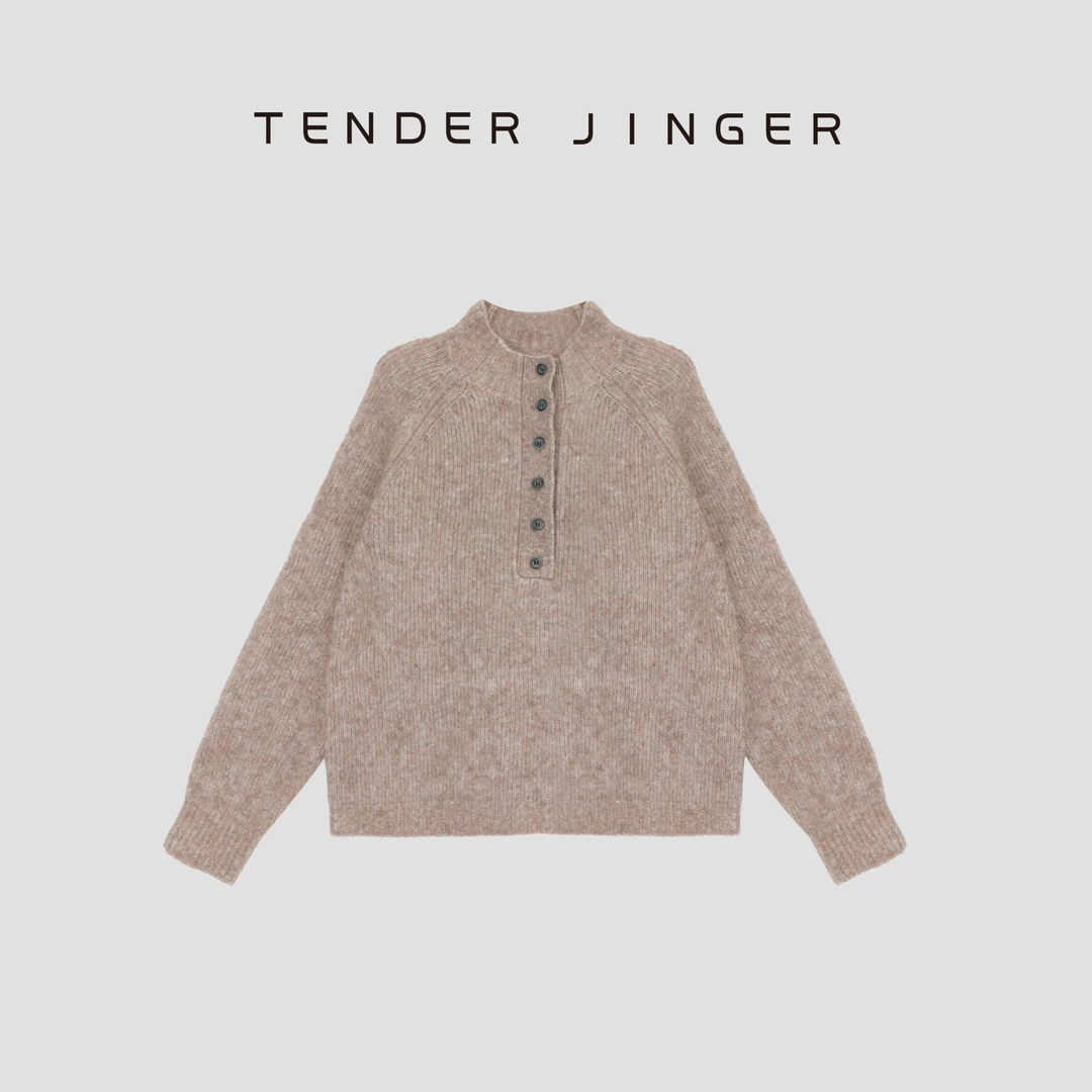 Tender Jinger老钱风重磅半开襟中领针织衫T54DDD41297