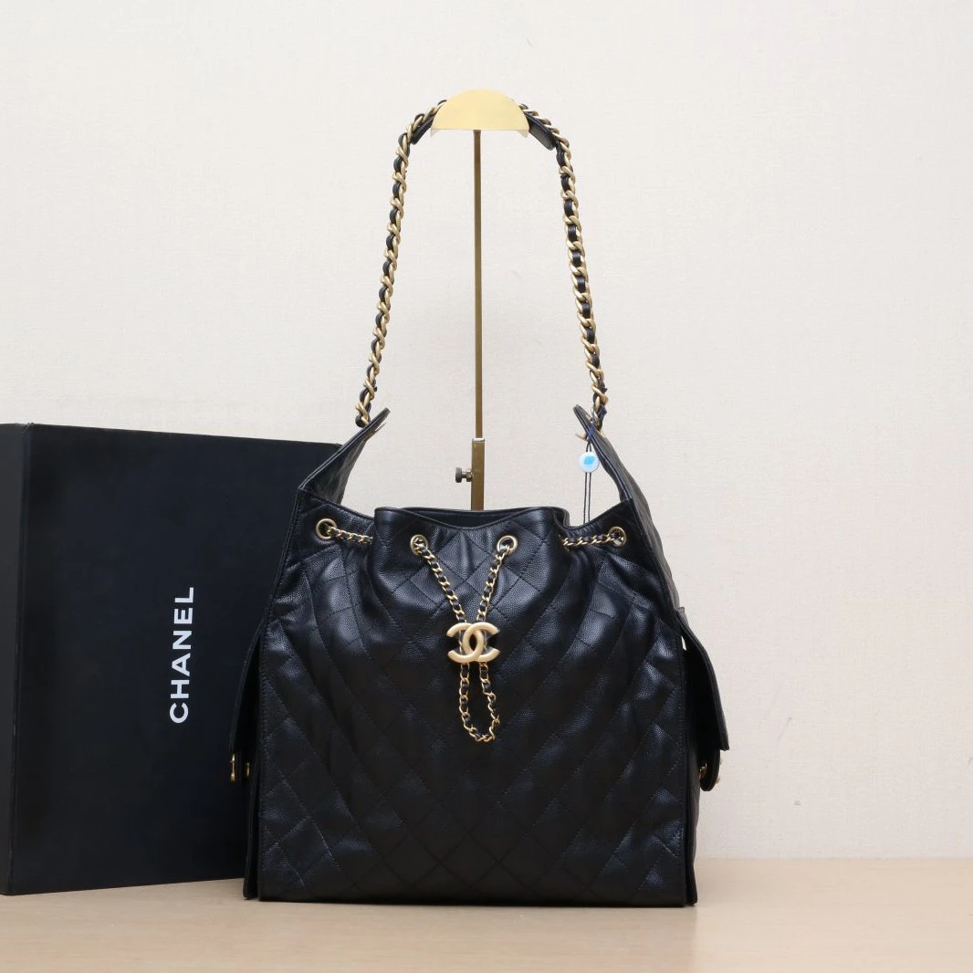 99新 Chanel/香奈儿 【黑黑】25BAG 25SS 嬉皮包 中号 黑色 金扣
