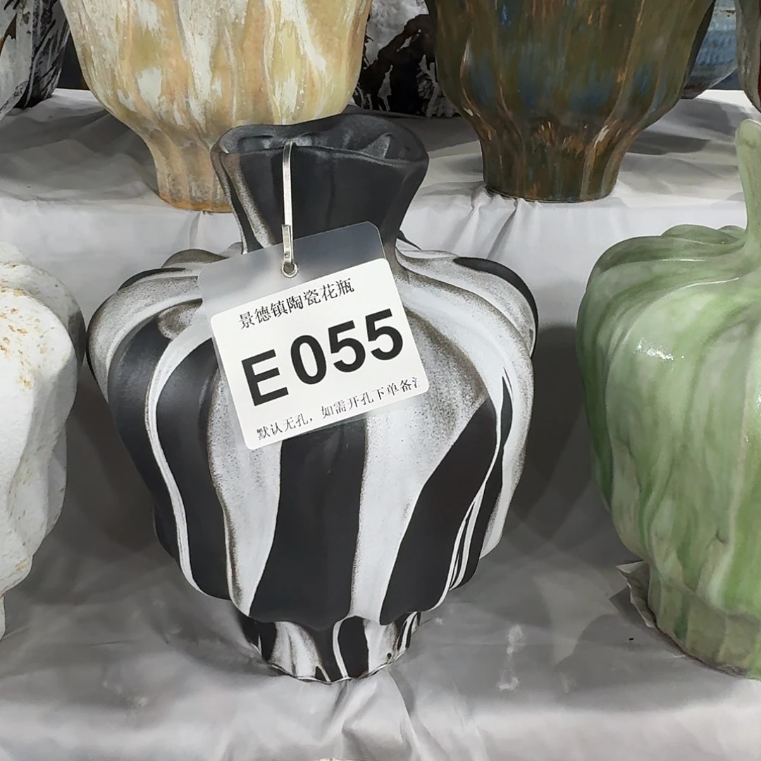 @***我陶摆件景德镇高温花瓶编码e055高31口7默认无孔