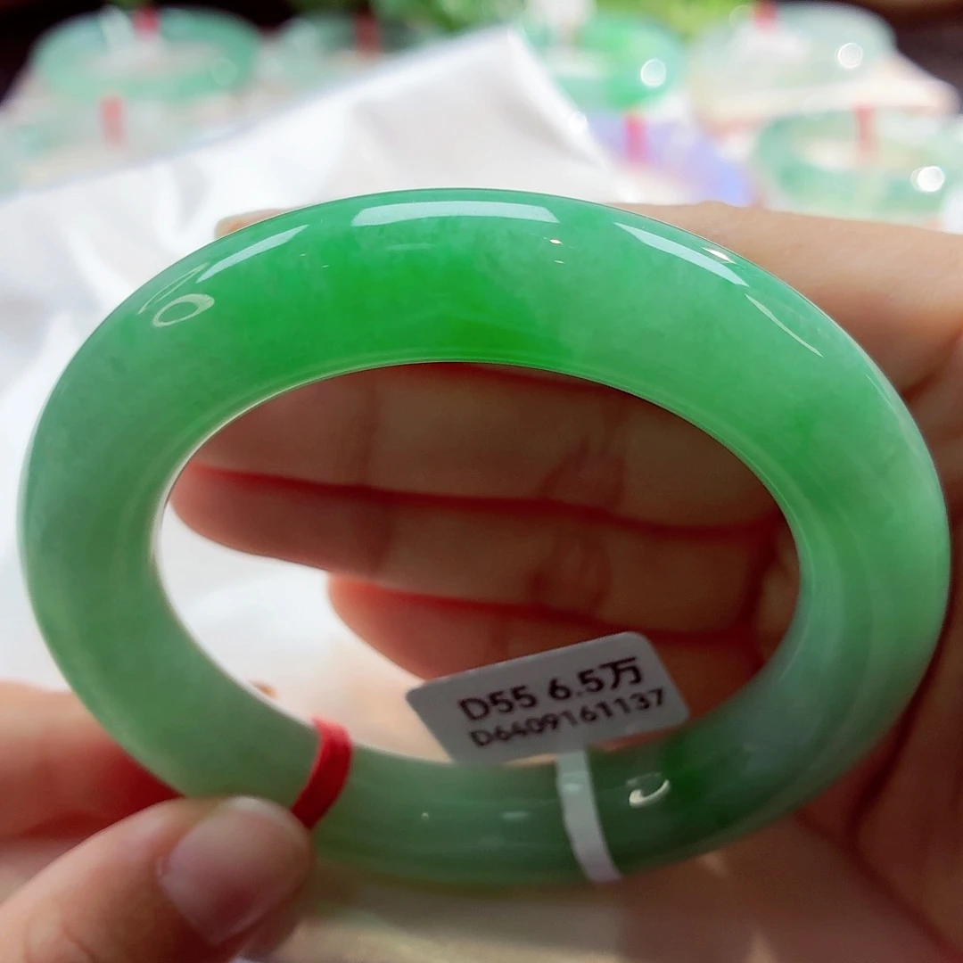 翡翠未镶嵌手镯（圆镯）细糯阳绿满色68-01