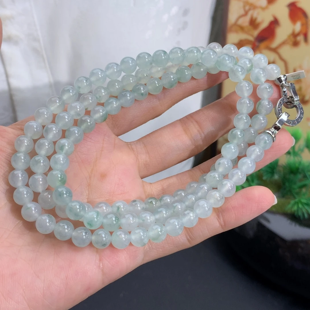 翡翠未镶嵌手串卡6.3冰胶晴飘花项链