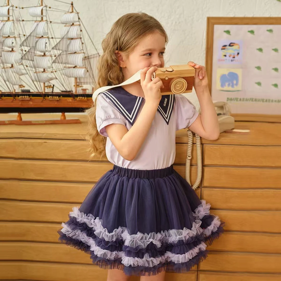 女童长袖套装欧美风夏季套装女童春秋百褶洋气学院风公主裙两件套