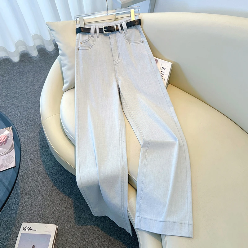 天丝棉休闲直筒牛仔裤女夏季2025新款高腰显瘦宽松垂感窄版阔腿裤