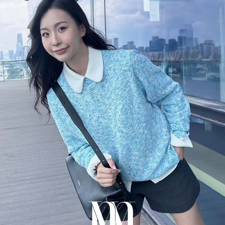 渐变花纱针织衫长袖