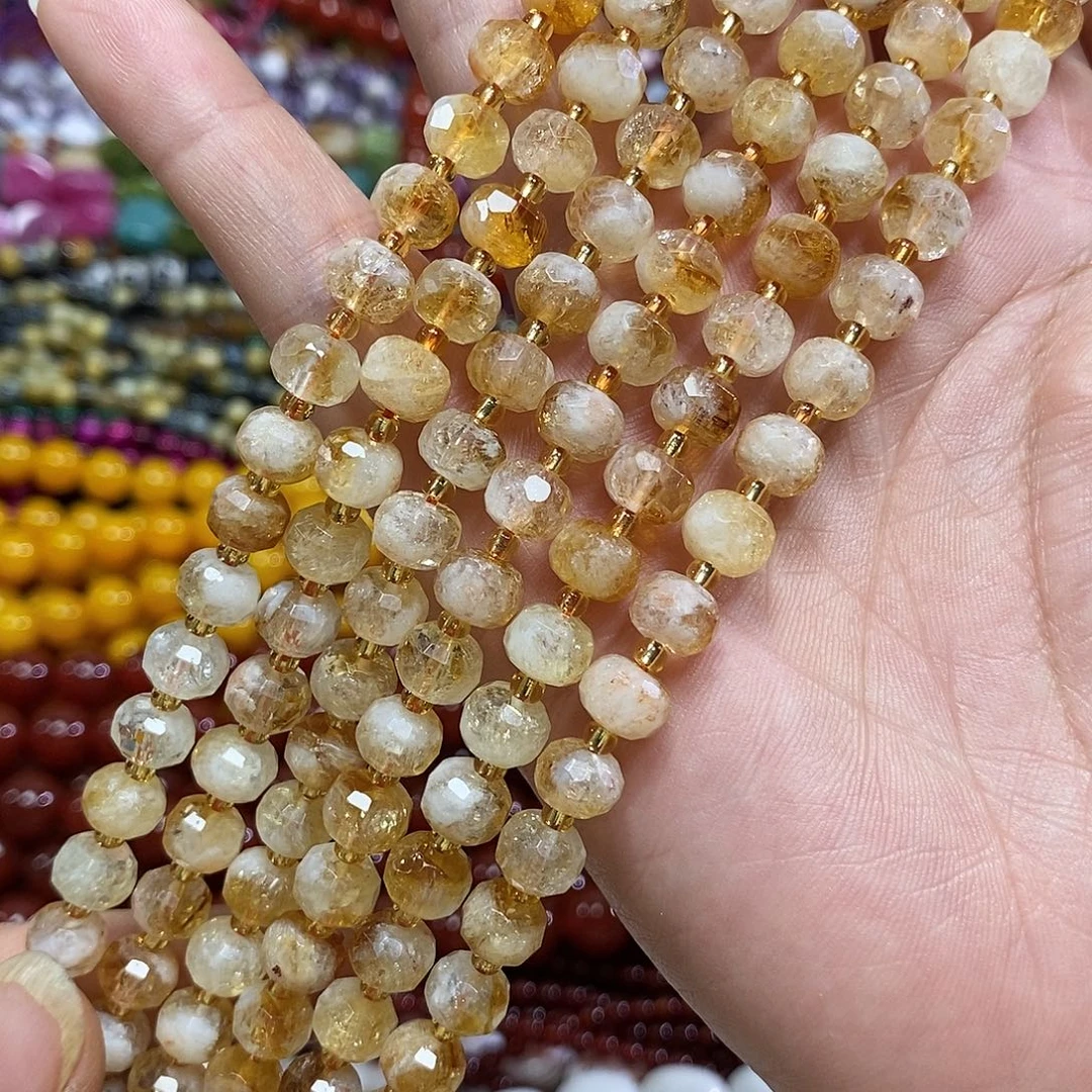 玛瑙/玉髓未镶嵌珠宝半成品黄塔晶一条卡8mm