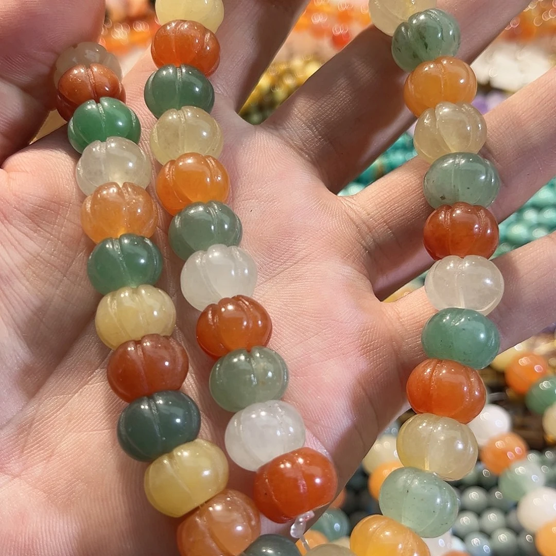 合金玛瑙/玉髓珠宝半成品多宝雕刻瓜珠一条14mm