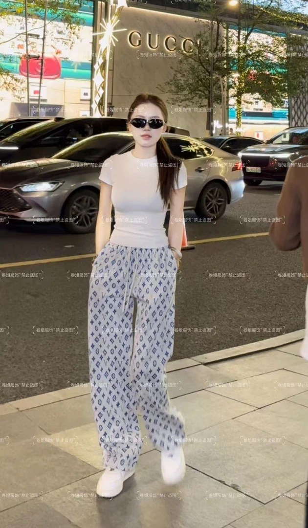 《老板娘推荐》2025夏季新款限定蓝色小清新百搭时尚阔腿裤（可束脚！