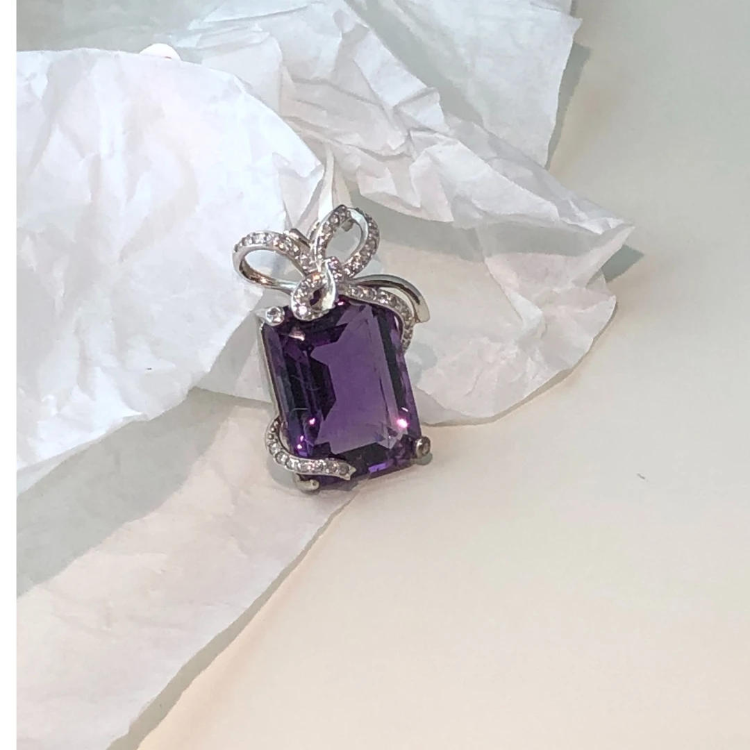 【诗斯47】富贵花开紫水晶925银镶吊坠