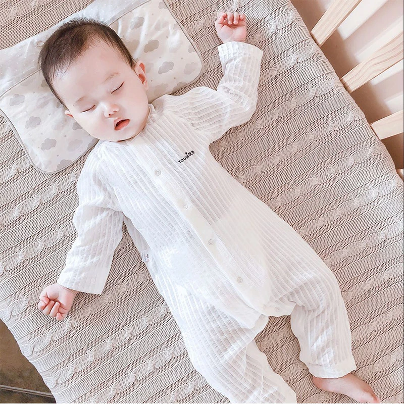 新生儿婴儿衣服装夏装宝宝连体衣空调服薄款睡衣纯棉哈衣纱布洋气