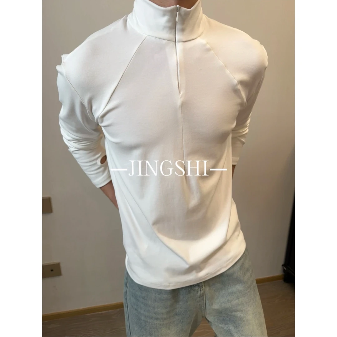 男生秋冬百搭半高领拉链德绒打底男士秋冬潮流ins运动打底衫