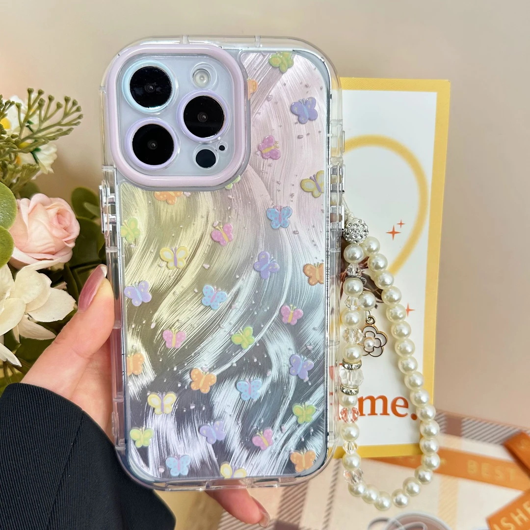 【羽纱蝴蝶结】可爱卡通春日碎花防摔支架苹果手机壳适用iPhone16