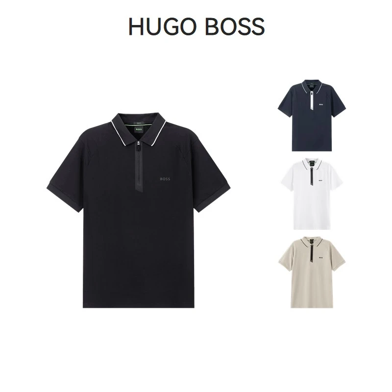 Hugo Boss奢侈品POLO衫男士小徽标修身半拉链短袖POLO衫50505800