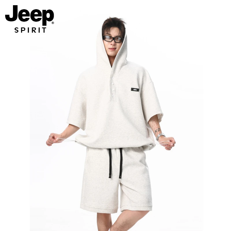 Jeep吉普男生酷帅穿搭套装男生美式连帽短袖polo衫夏季青少年休闲
