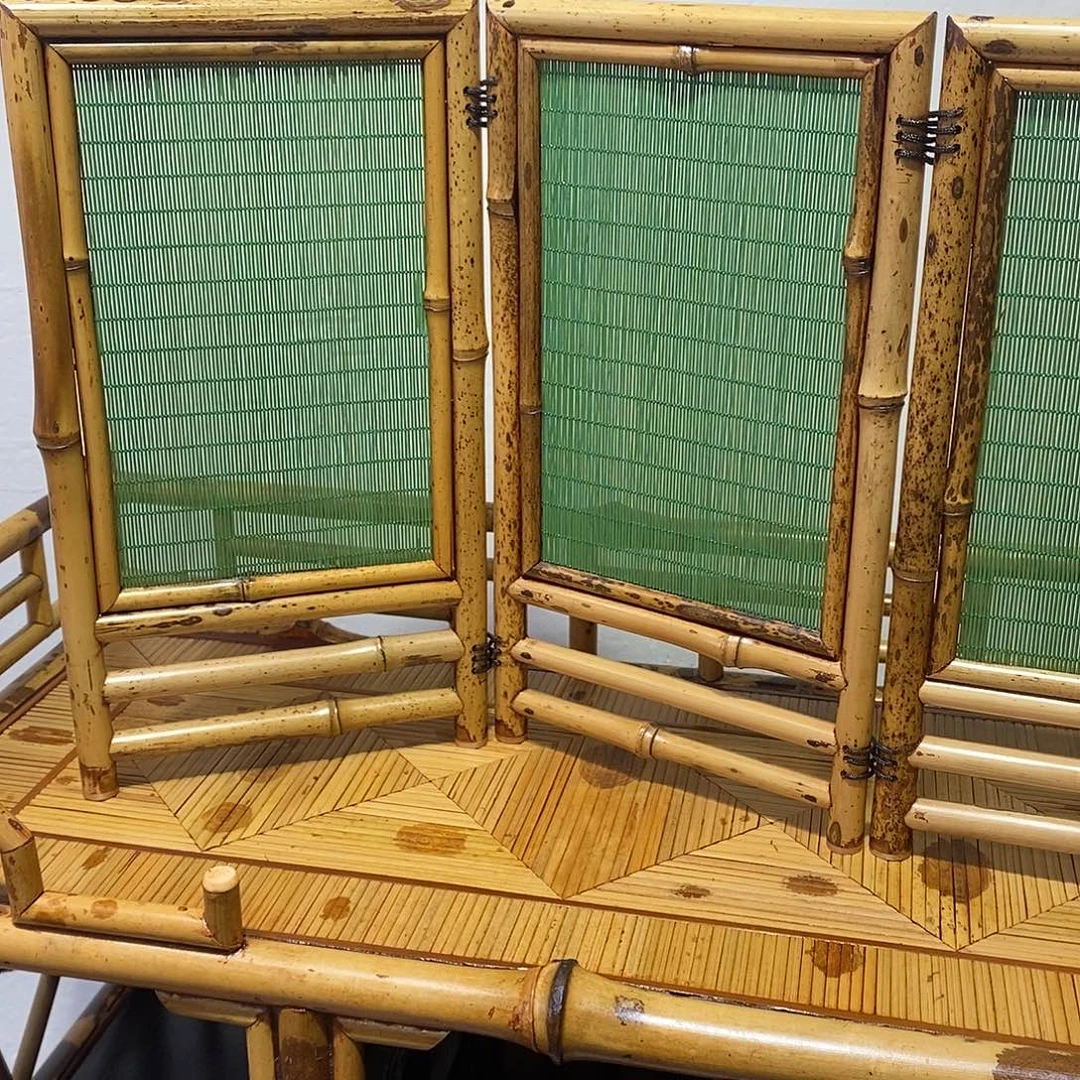 小***红竹梅鹿竹三折叠桌面小屏风