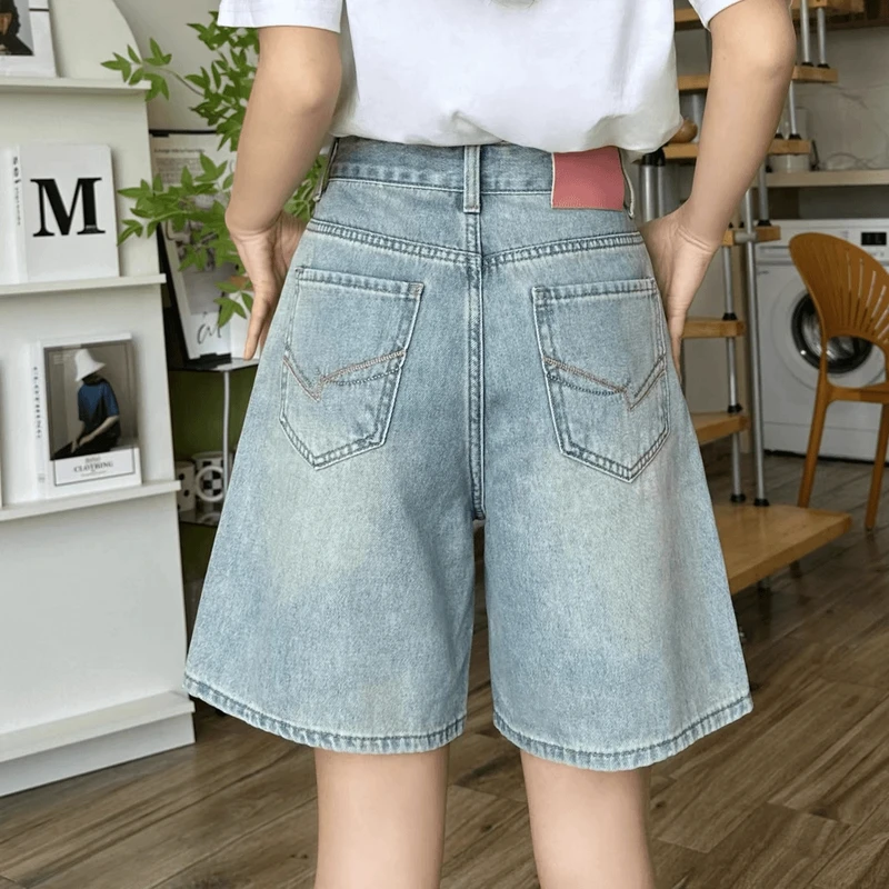 【现货】五分牛仔短裤女夏薄款2025时尚百搭显瘦刺绣
