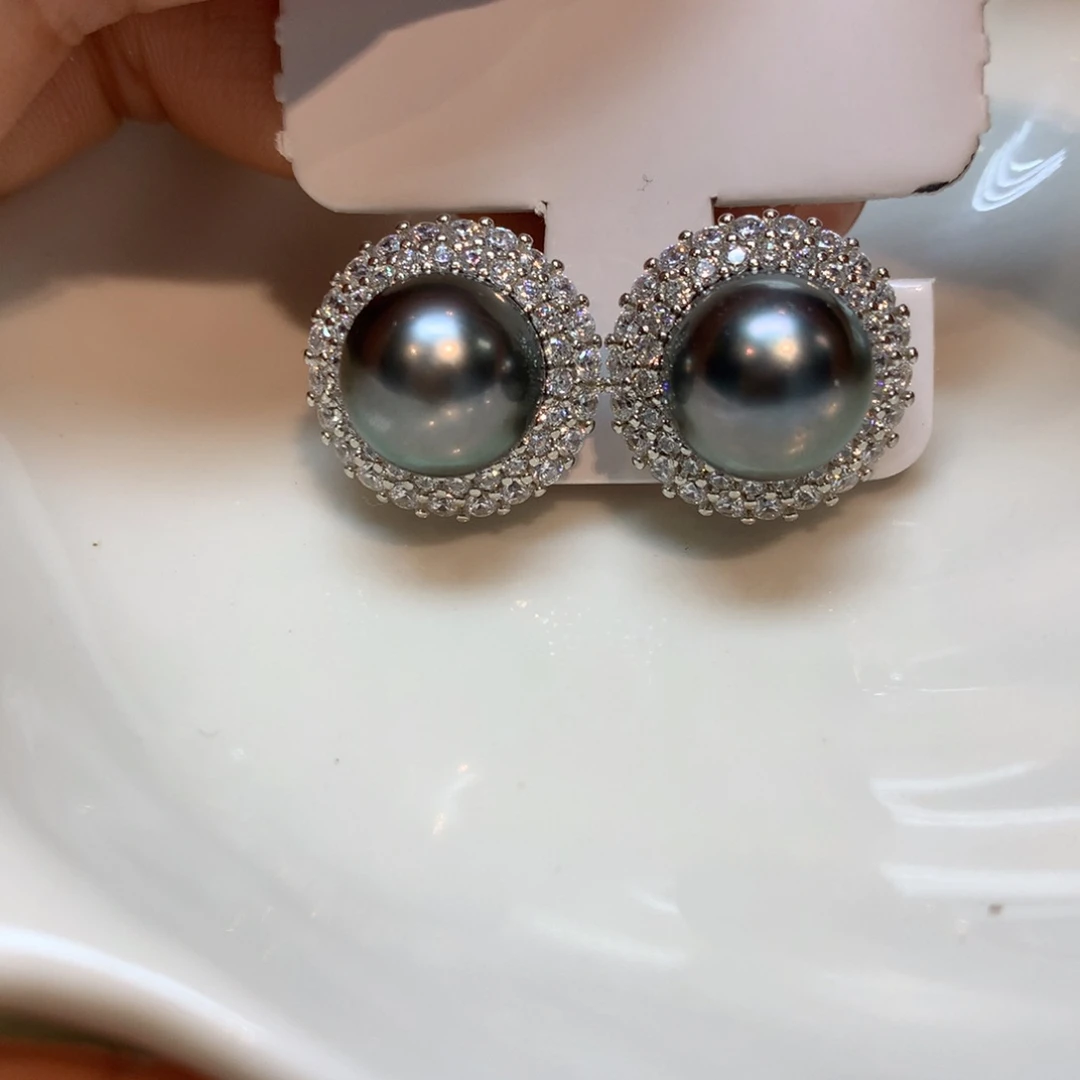 海水珍珠耳饰银S925镶嵌