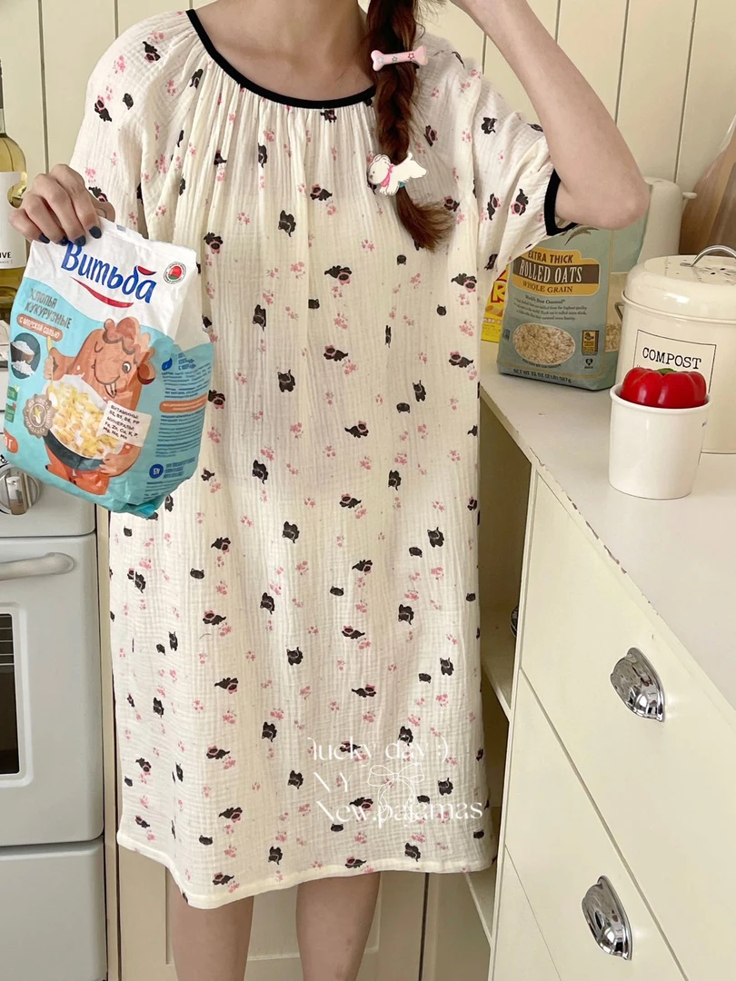 绉布短袖睡裙 家居小件 ny35