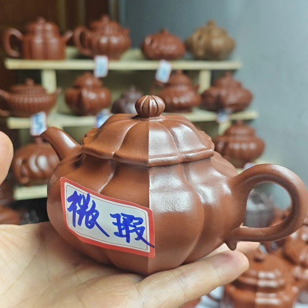 宜兴紫砂壶筋纹器半手工制作赵庄朱泥容量一佰伍十cc
