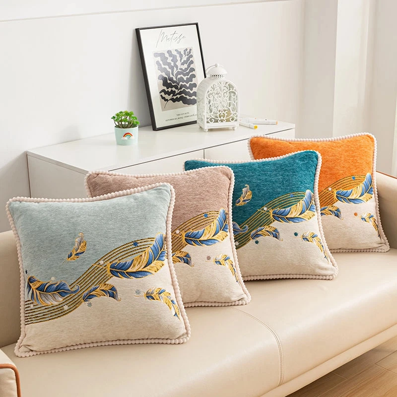 高档沙发雪尼尔羽毛包边抱枕套家用客厅靠垫卧室床头方枕办公护腰