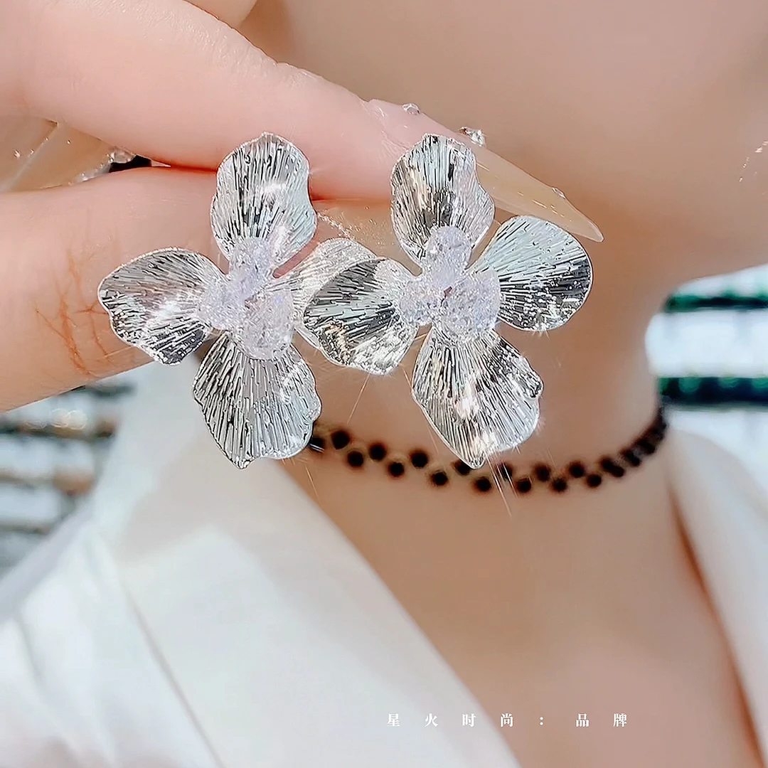 铜合金玻璃耳饰 919-甜美S925银针温柔时尚灵动显白洋气耳环