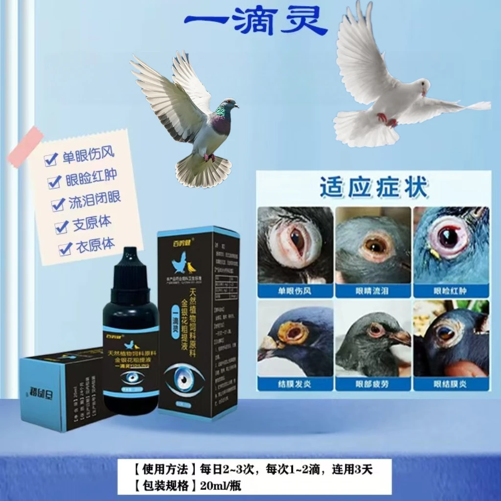 一滴灵：鸽子鸟鹦鹉眼睛红肿流泪单眼伤风滴眼护眼液鸽子药鸽药
