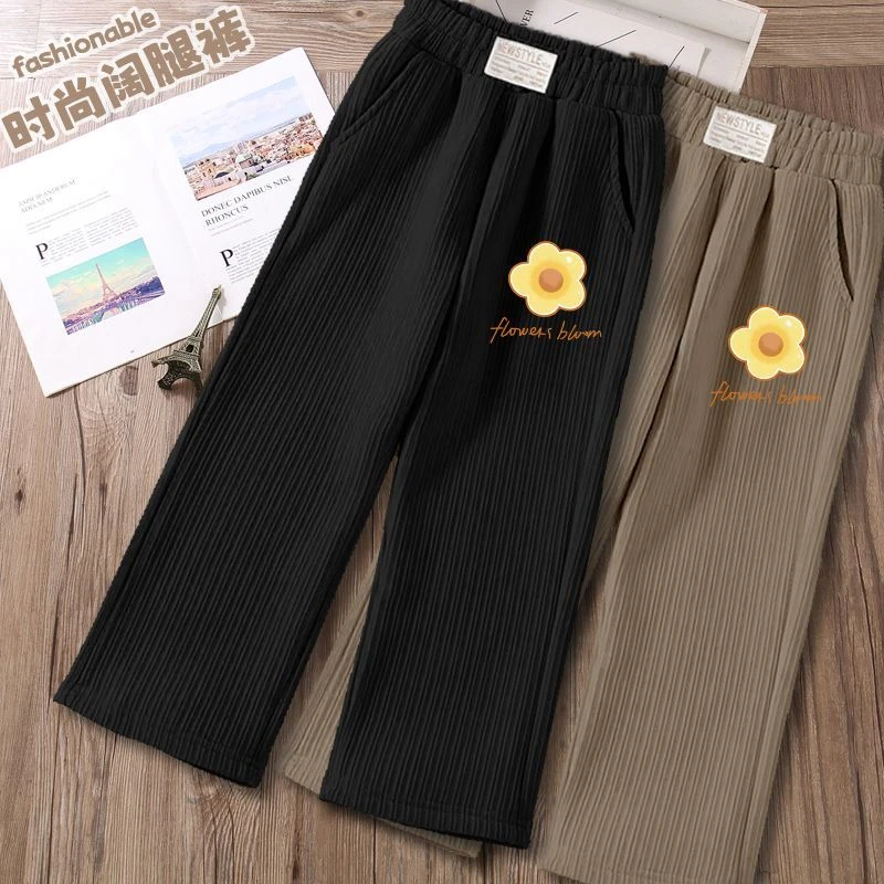 儿童长裤阔腿裤新款直筒春秋休闲女童裤子中大童洋气灯芯绒口袋