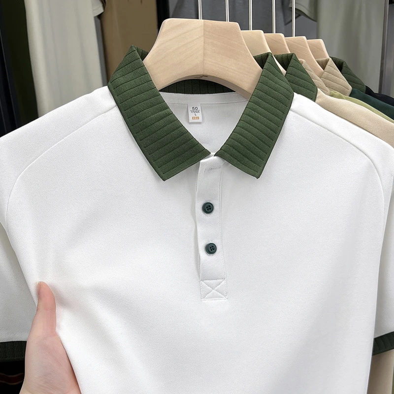 时尚休闲风男士新款撞色短袖衫男士2025夏季新款高级感polo衫翻领
