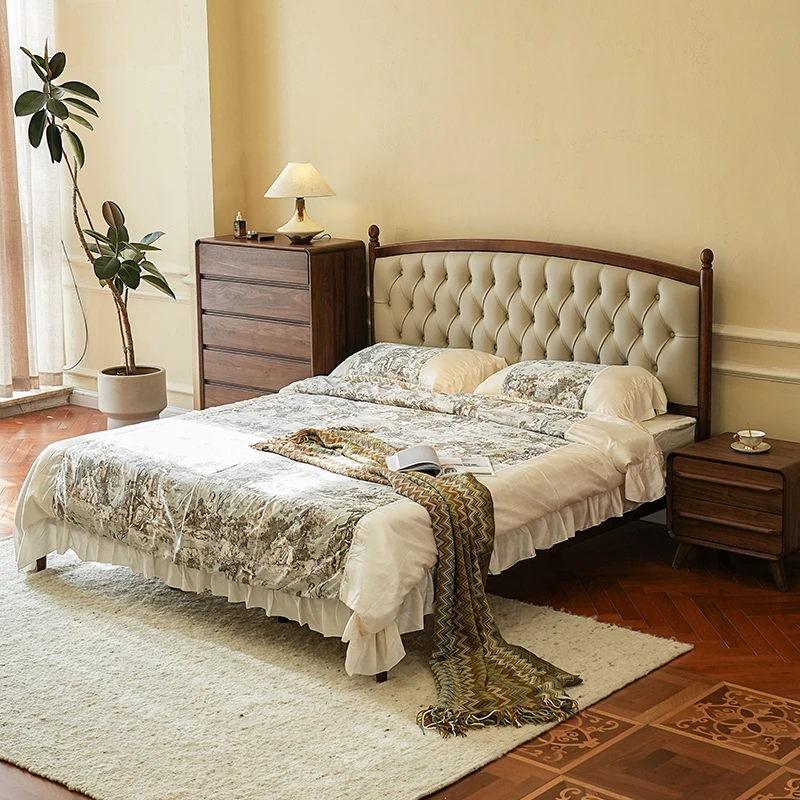 致典北美黑胡桃木实木床意式轻奢主卧真皮大床主卧室双人床中古风