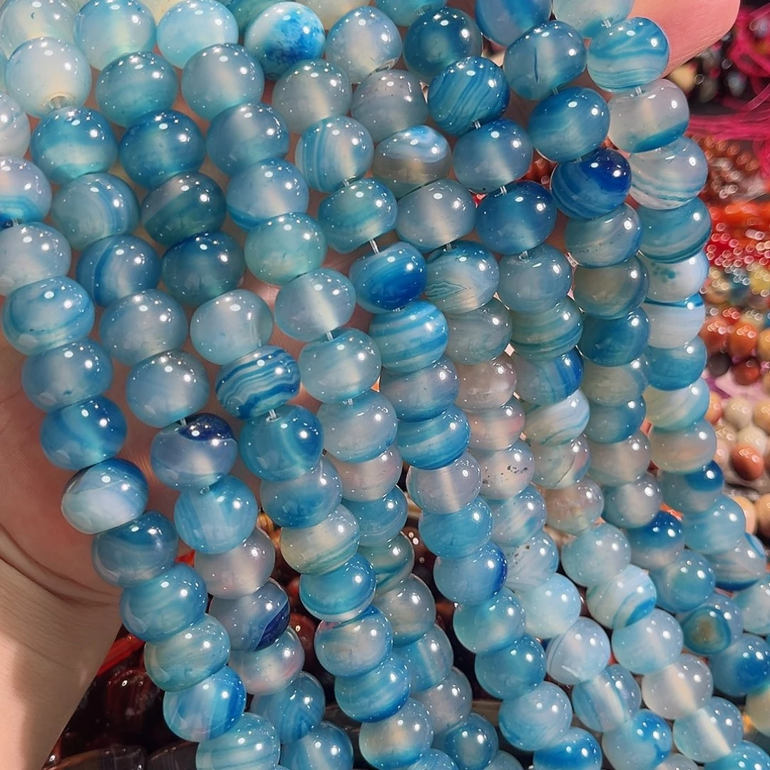 玛瑙/玉髓合金珠宝半成品蓝玛瑙车轮一条16mm