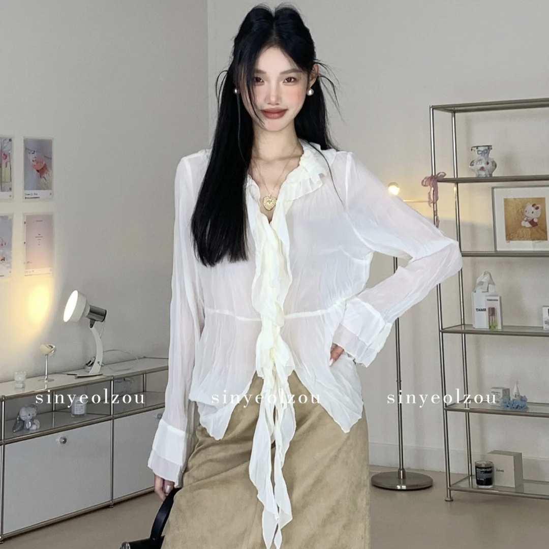 sinyeolzou 雪纺压褶仙女小衫 #3105