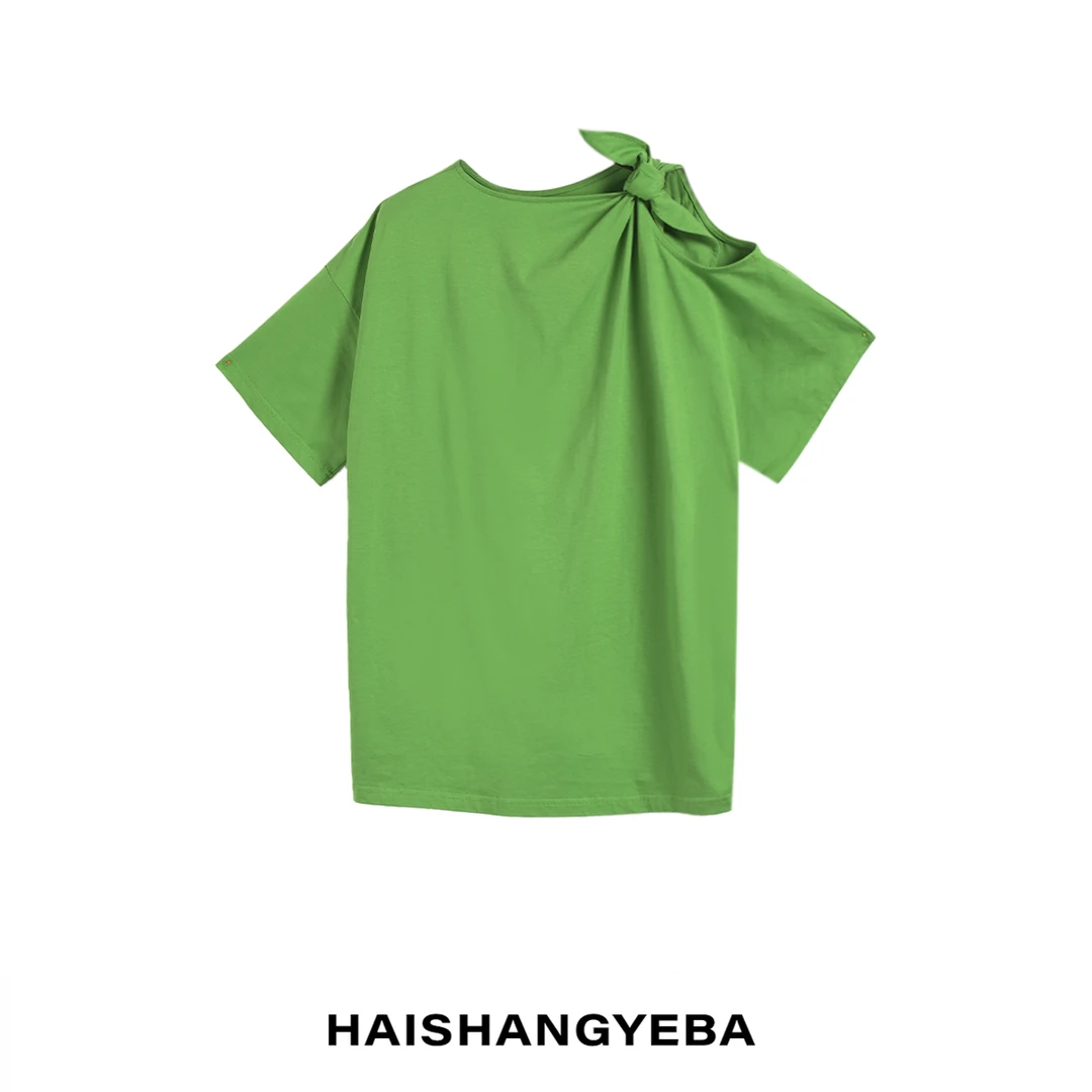 【海上叶爸】新款2025夏季百搭棉圆领套头宽松设计感短袖T恤