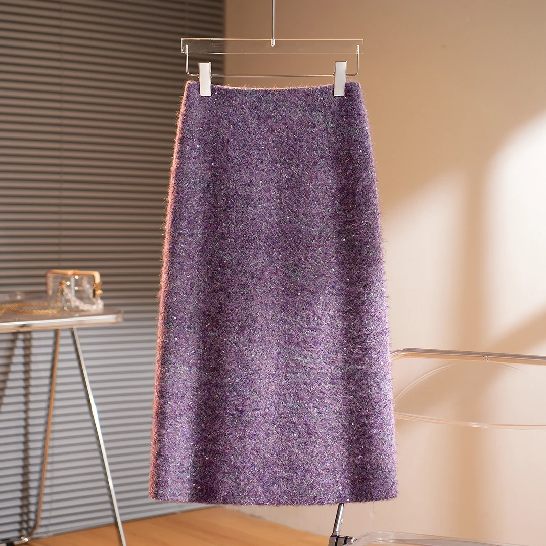 超美毛呢半身裙女2025秋冬新款加厚羊毛高腰减龄A字直筒包臀裙子